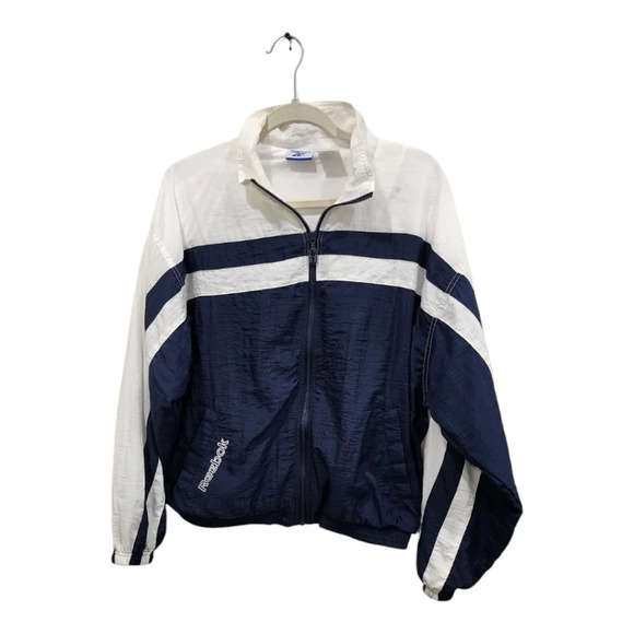 Retro Reebok Track  Windbreaker Jacket White Navy Size L - Picture 1 of 8